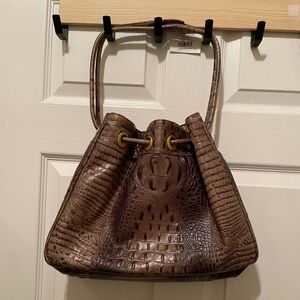 Brahmin brown Dana brindle Melbourne crocodile embossed leather EUC